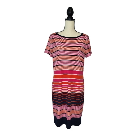 Michael Kors Dresses & Skirts - Michael Michael Kors Dress Pink Blue Orange Striped Shift Short Sleeve Size M